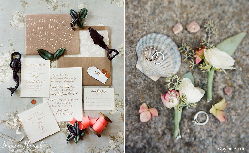 Calligraphy Nantucket Wedding Invitation – Ranunculus Boutonniere Clayton Austin1