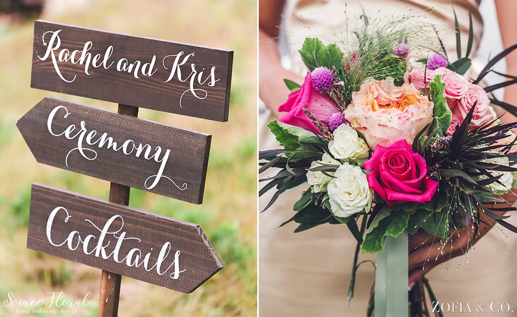 Ceremony Sign and Fall Hued Bridesmaid Bouquet Soiree Floral Nantucket 3