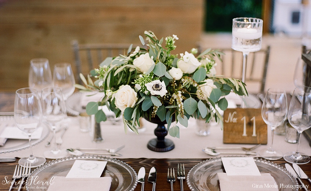Green and White Wedding Centerpiece with Anemones Soiree Floral Nantucket 9