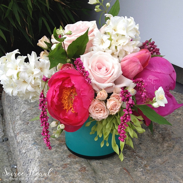 Lush Summer Arrangement – Peonies – Roses – Nantucket Florist – Soiree Floral