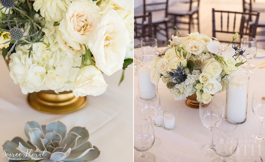 White-Cream-Ivory-Centerpiece-Gold-Compote-Orchids-Roses-Hydrangea 13