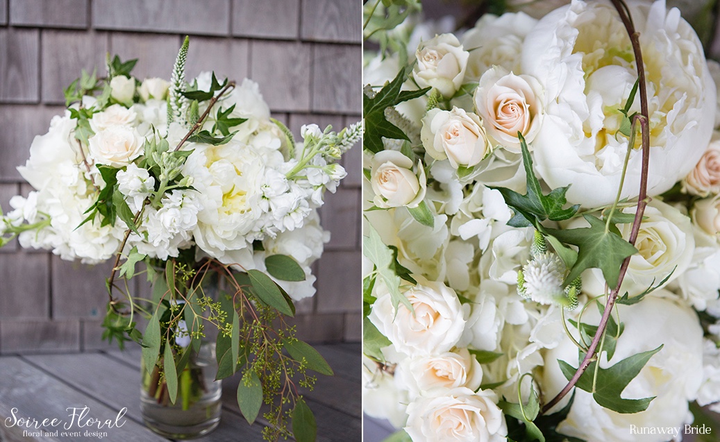White and Green Peony Ivy Bouquet – Nantucket Wedding – Soiree Floral