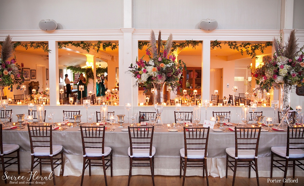 Colorful and Whimsical Tall Centerpieces for Head Table – Nantucket Wedding – Soiree Floral