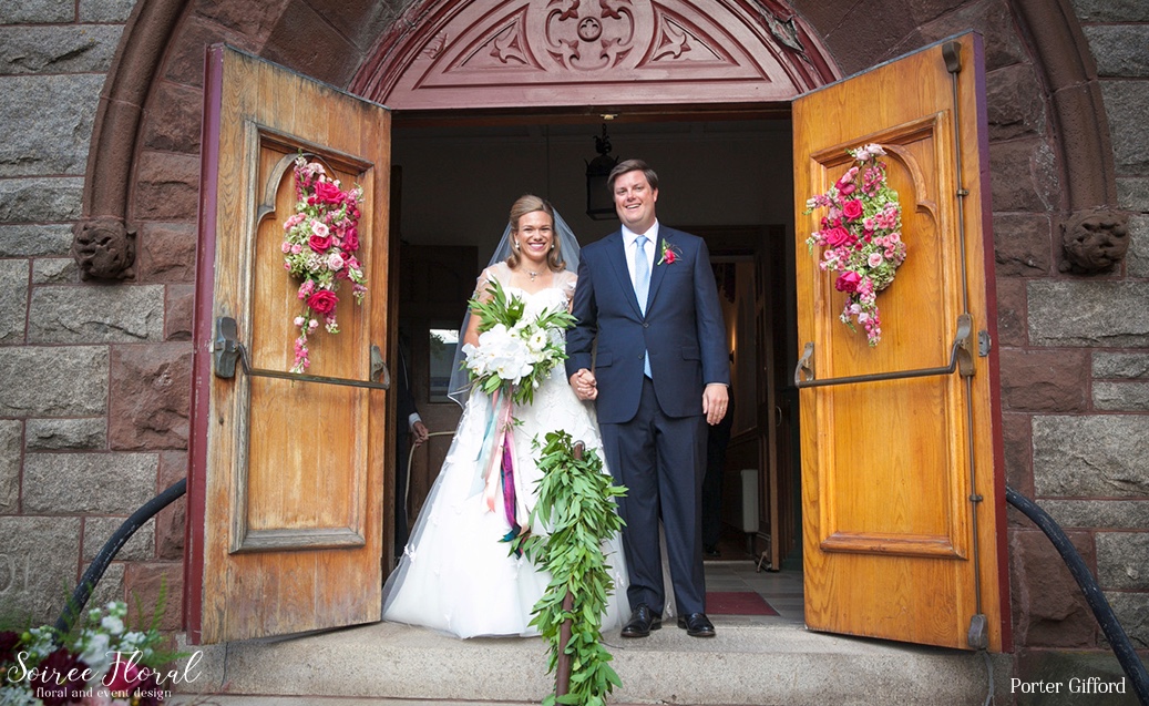 Garland on Church Railings – Nantucket Wedding – Colorful Fall Wedding – Soiree Floral