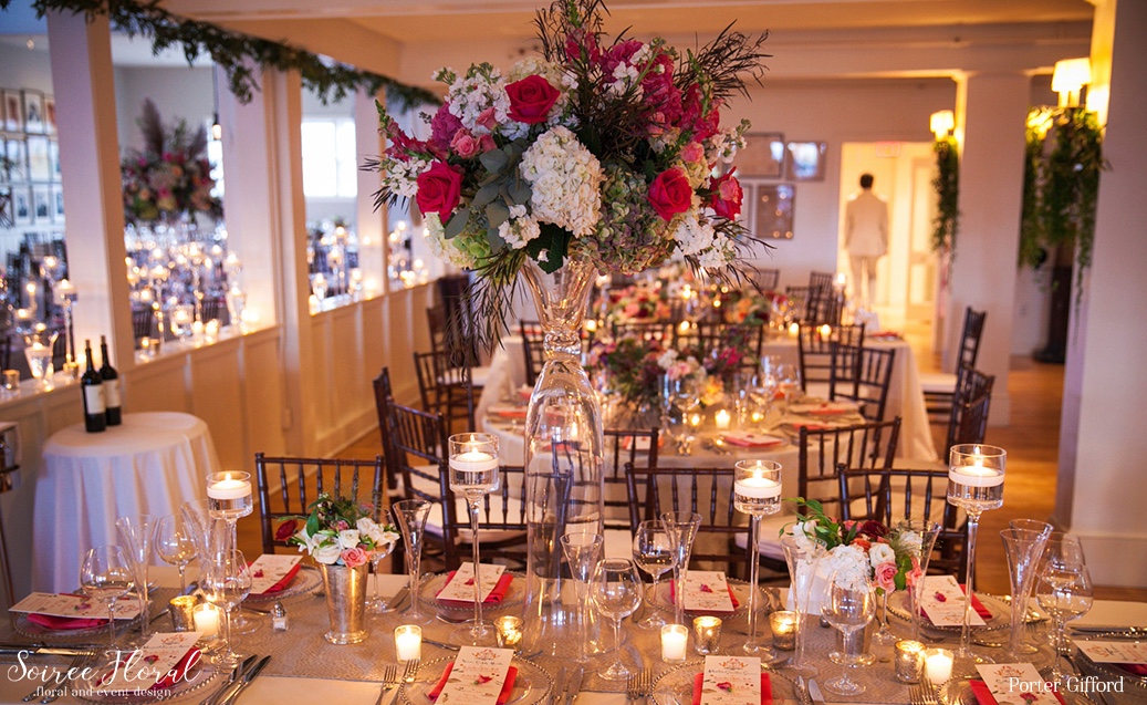 Lush Tablescape with Silver Accents – Nantucket Wedding Soiree Floral
