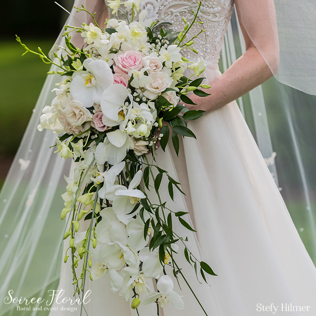 Pink and White Cascading Bouquet