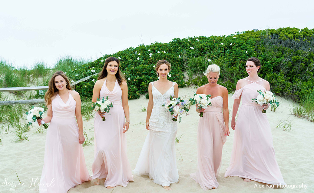 blush bridesmaids beach