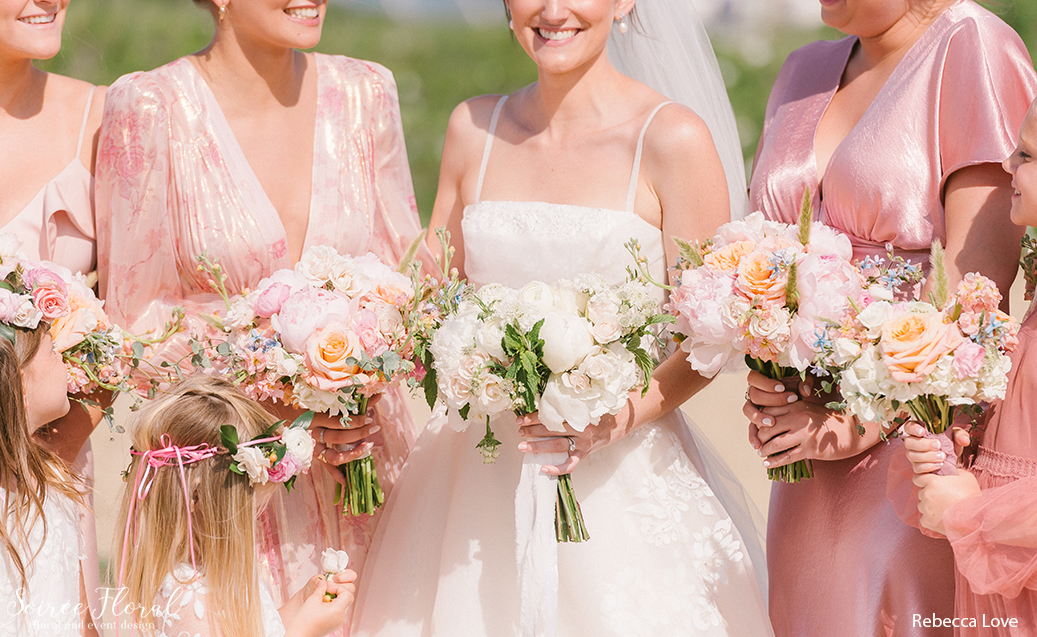 blush bridesmaid gowns flower girl