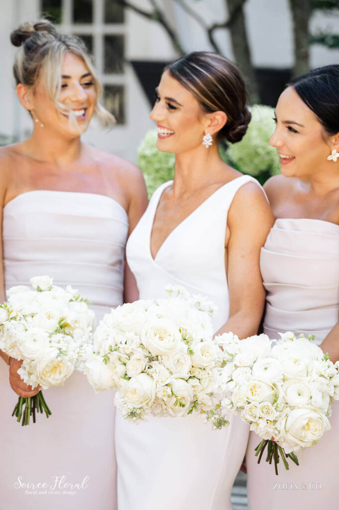 All White Bridesmaids Bouquets