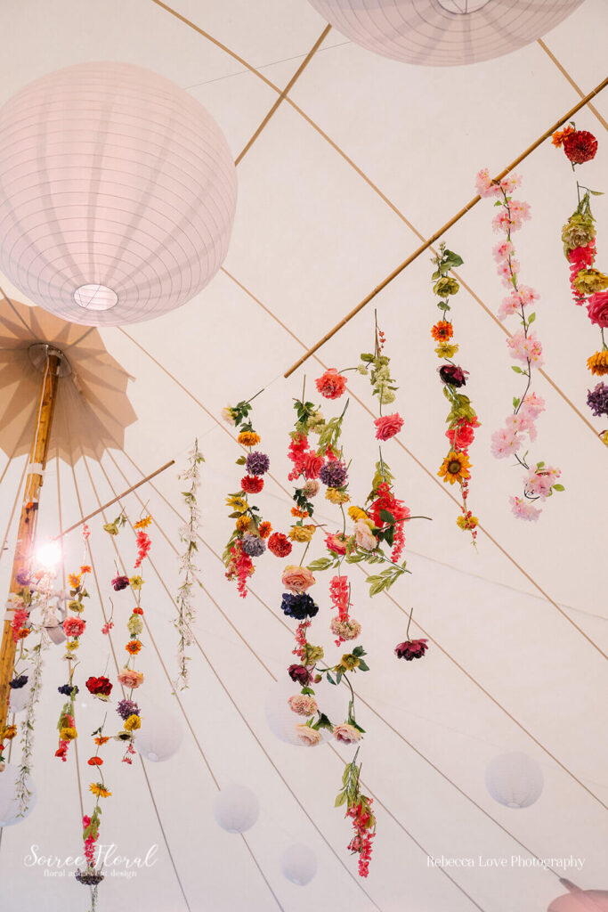 Colorful hanging wedding blooms