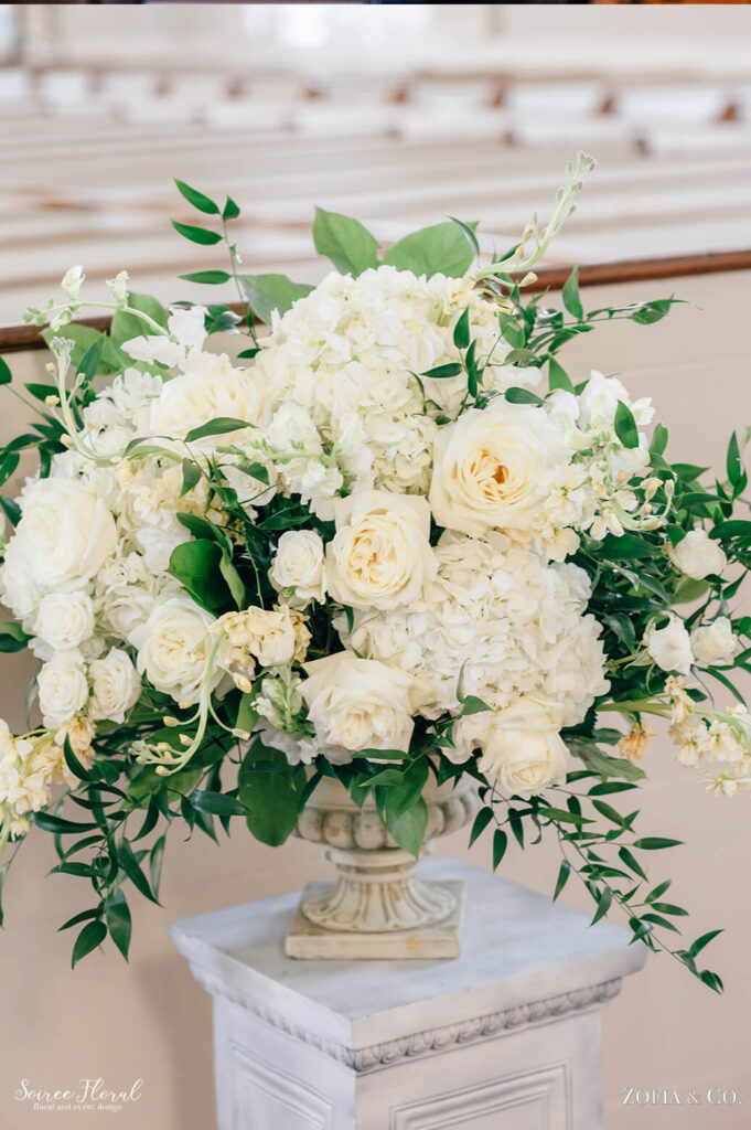 white & green floral centerpieces