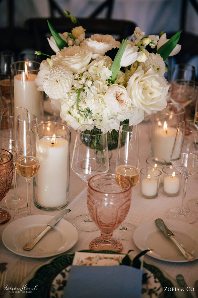 candlelit wedding reception tables