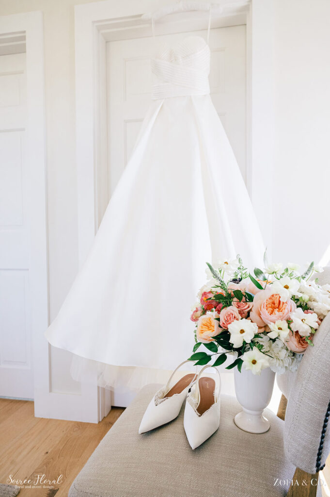 bridal gown hanging