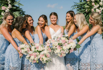 Bride & Bridesmaids with colorful bouquets