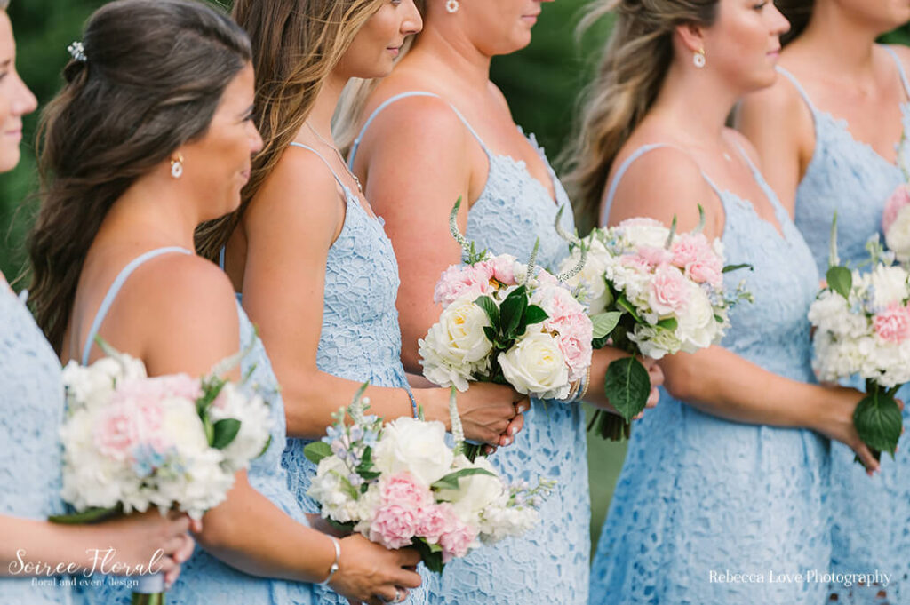 blue, white, and pink bouquets